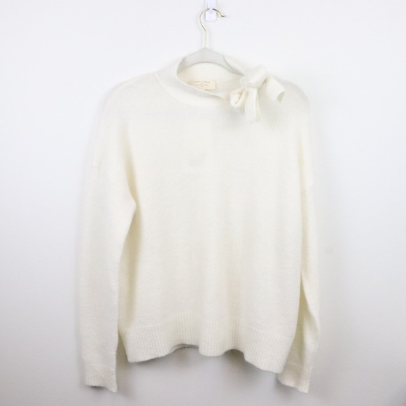 NWT Sezane Zaria Jumper Bow Neck Sweater XL Ecru Mohair Ivory White Pullover - Picture 2 of 10